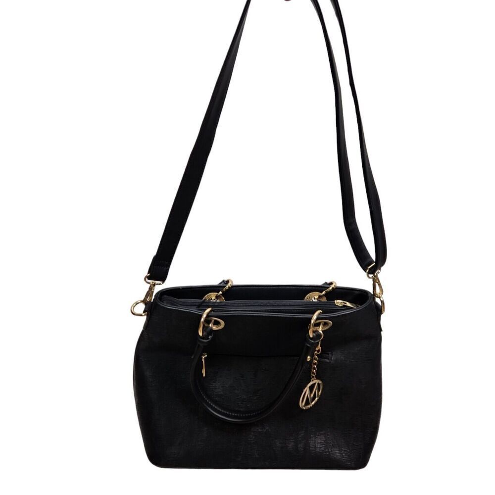 MKF Collection by Mia K Farrow Bag Black Embossed Faux Leather Handbag Tote - Picture 3 of 10